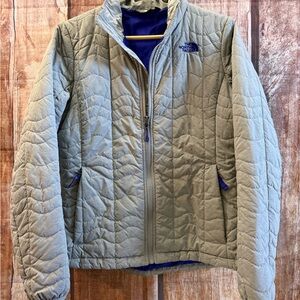 The North Face Gray Quilted Jacket with Blue Accents